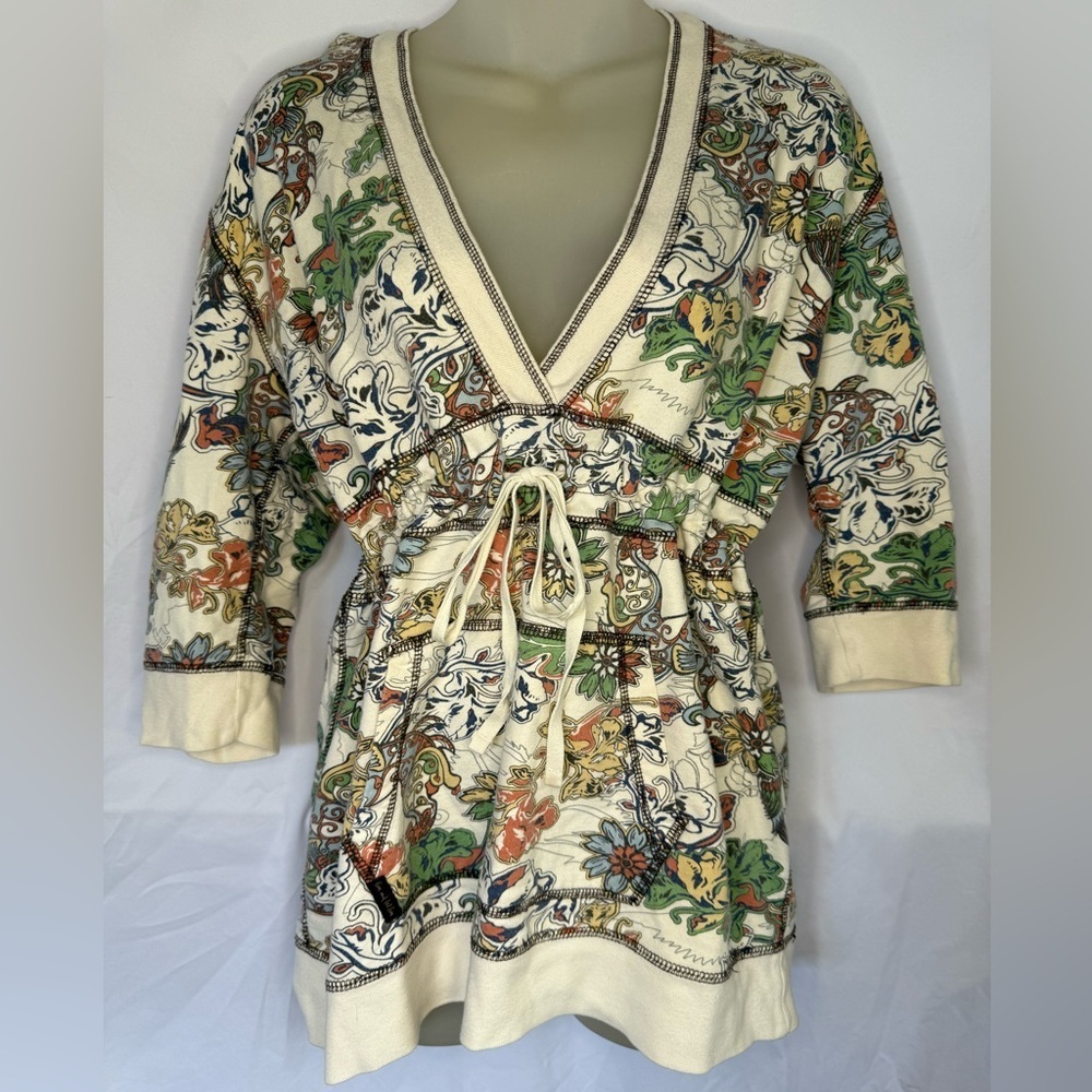 🌸 One World Floral Print Hooded Blouse – Size L – Boho Beauty with a Twist 🌸